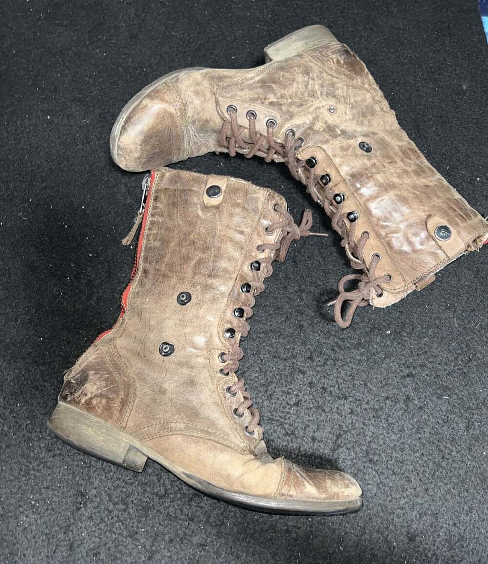 Steve Madden Brown Leather Lace Zip Up Boots Insulated Red Lining Vintage